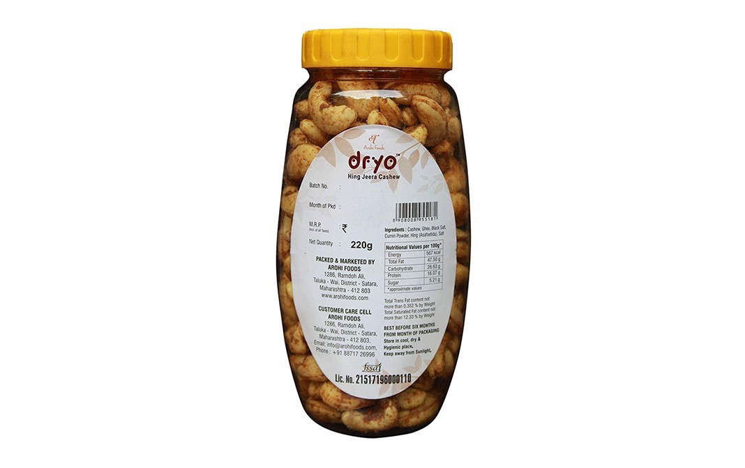 Dryo Hing Jeera Cashew    Plastic Jar  220 grams